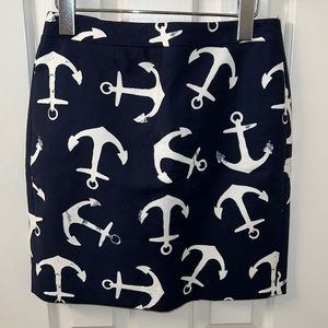 J. Crew navy blue and white anchor print mini skirt